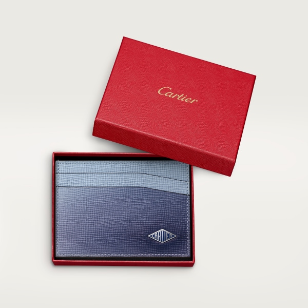 Cartier Losange系列双层卡片夹 深蓝色和云灰色渐变色小牛皮，镀钯和珐琅饰面