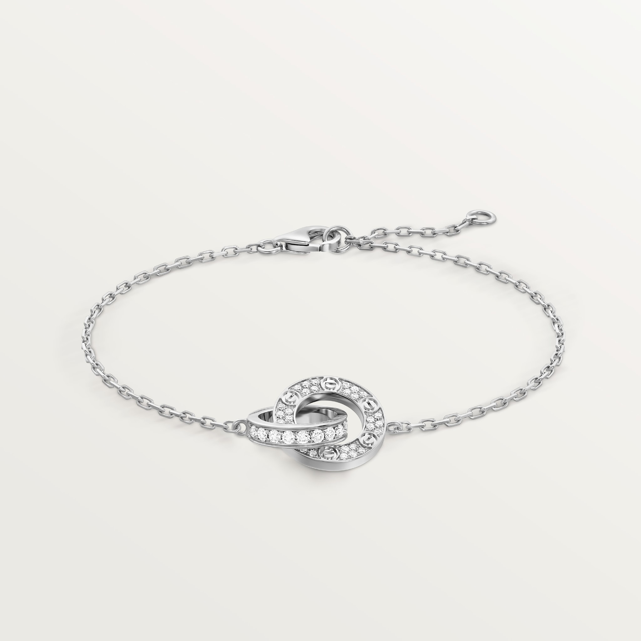 Love bracelet, on chain, pavedWhite gold, diamonds