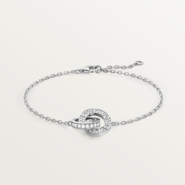 Love bracelet, on chain, paved White gold, diamonds
