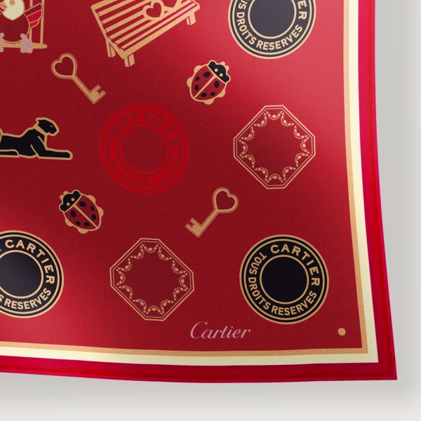 Diabolo de Cartier系列90丝巾 酒红色斜纹真丝