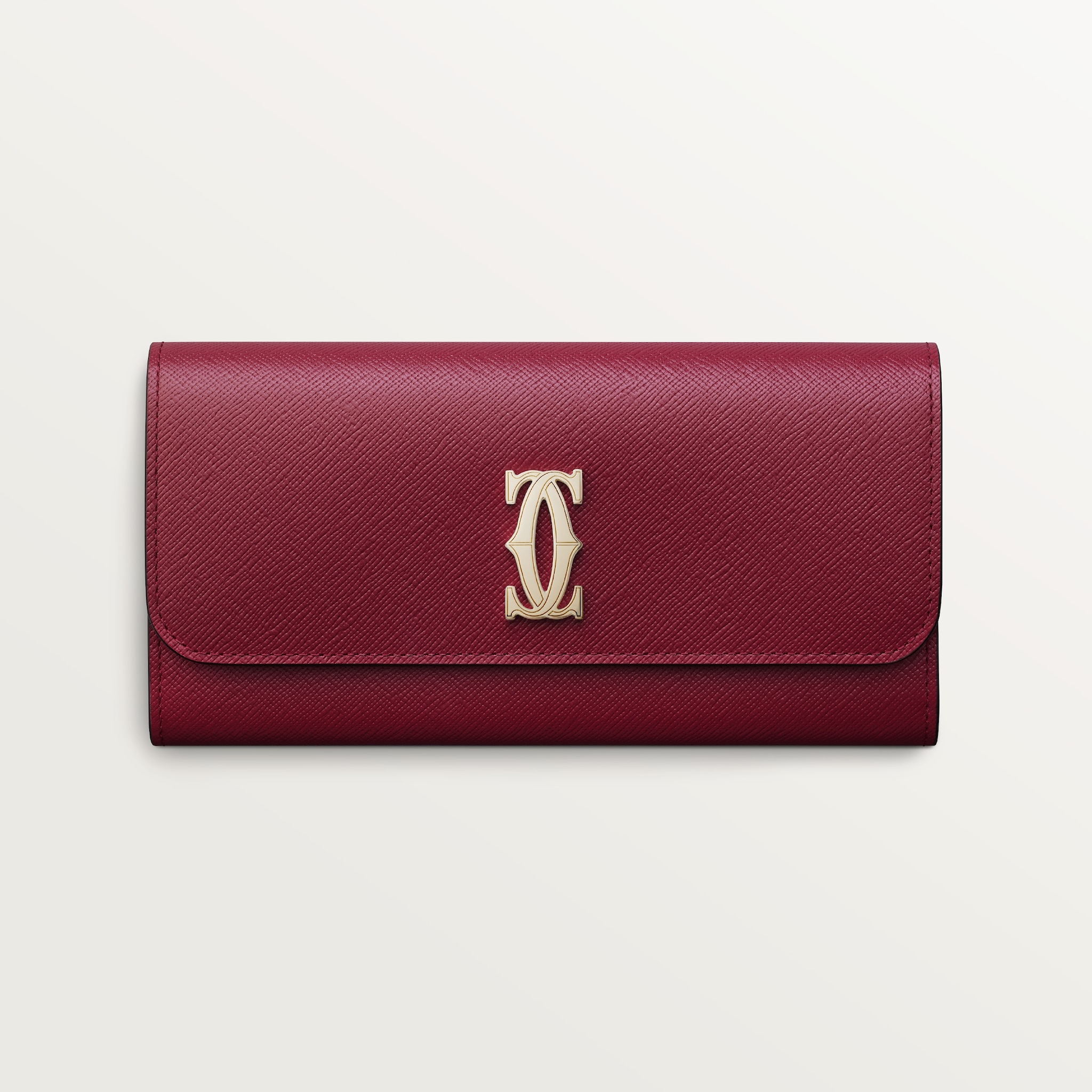International wallet with flap, C de CartierCherry red textured calfskin, golden finish