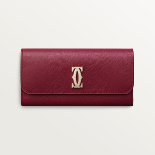 International wallet with flap, C de Cartier Cherry red textured calfskin, golden finish