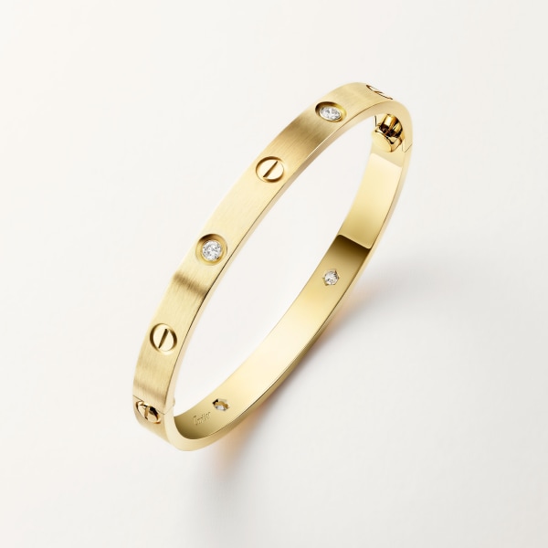 Love bracelet, classic model, brushed, 4 diamonds Yellow gold, brushed finish, diamond