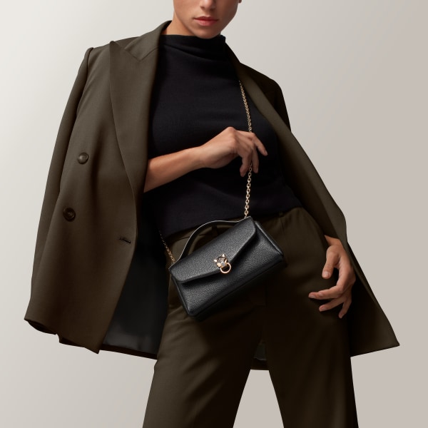 Nano Bag, Panthère Graphique Black grained calfskin, golden finish