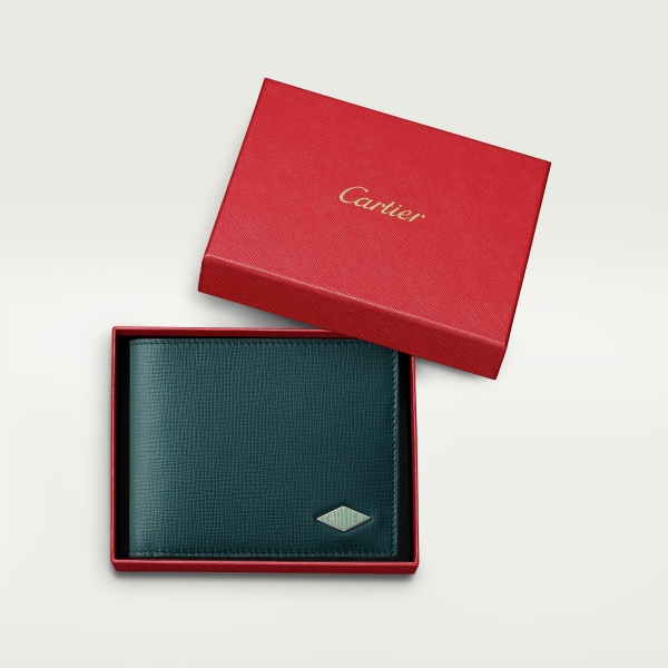6信用卡皮夹，Cartier Losange系列 蓝色小牛皮，镀钯饰面和珐琅