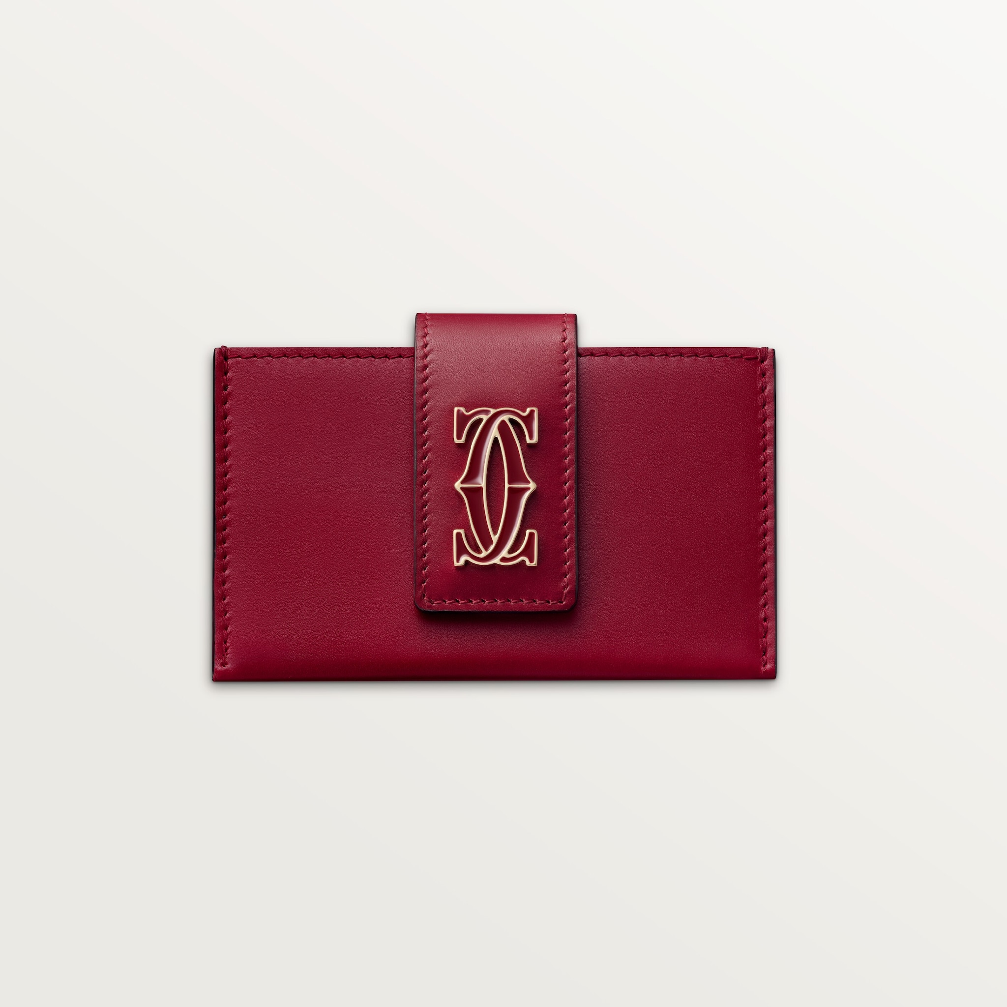 C de Cartier系列风琴式卡片夹樱桃红色小牛皮，镀金和樱桃红色珐琅饰面
