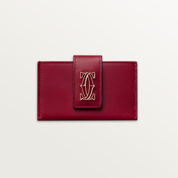 Accordion card holder, C de Cartier Cherry red calfskin, golden and cherry red enamel finish