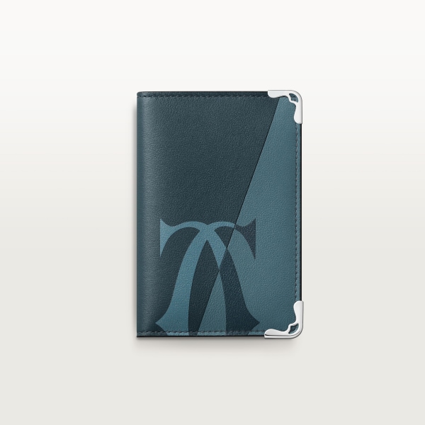 Four-card holder, Must de Cartier XL Logo smooth steel grey and graphite calfskin, palladium finish