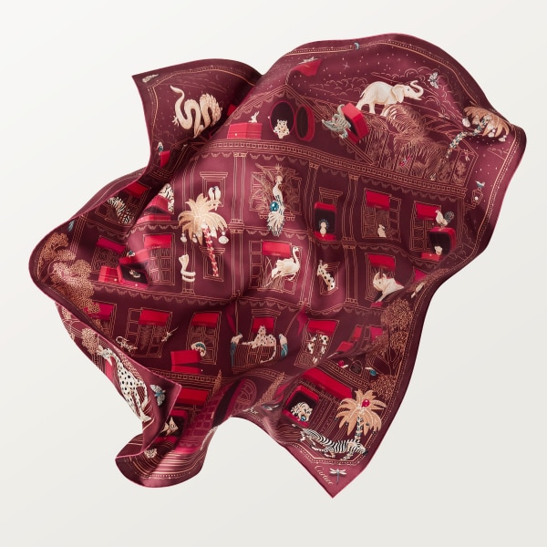 90 Scarf, Precious Address Red silk twill