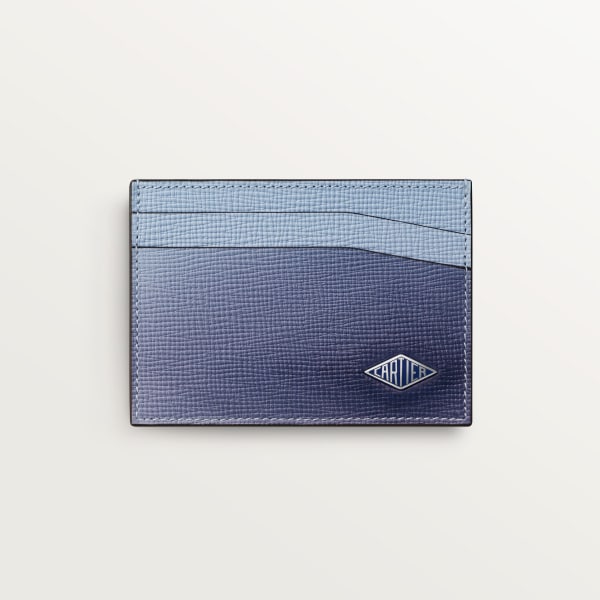 Cartier Losange系列双层卡片夹 深蓝色和云灰色渐变色小牛皮，镀钯和珐琅饰面