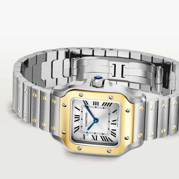 Santos de Cartier watch Small model, quartz movement, yellow gold and steel, interchangeable metal and leather straps