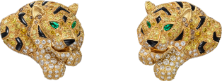 Faune et Flore de Cartier earrings, yellow, orange and brown diamonds, paved Yellow gold, onyx, emeralds, yellow diamonds, orange diamonds, brown diamonds, diamonds