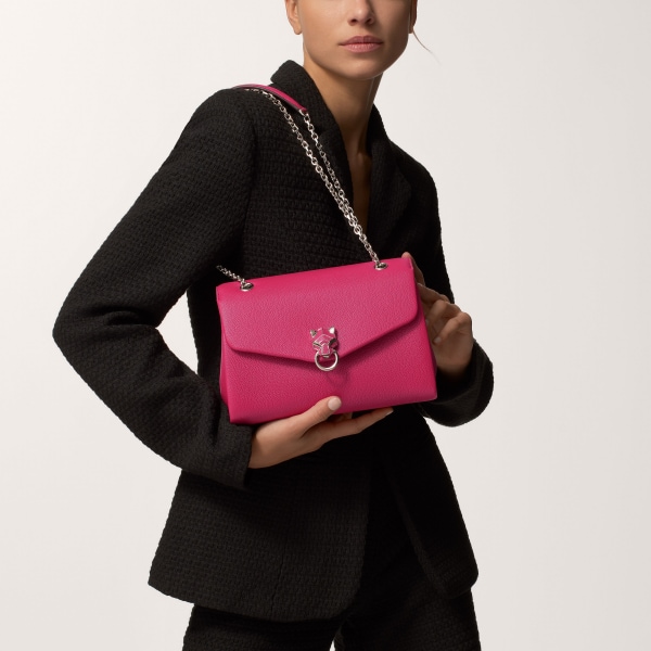 Sac chaîne petit modèle, Panthère de Cartier Raspberry calfskin, golden finish