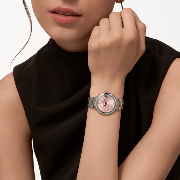 Ballon Bleu de Cartier watch 33mm, automatic mechanical movement, steel, diamonds