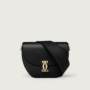 Crossbody bag, C de Cartier Black textured calfskin, embroidery, golden finish