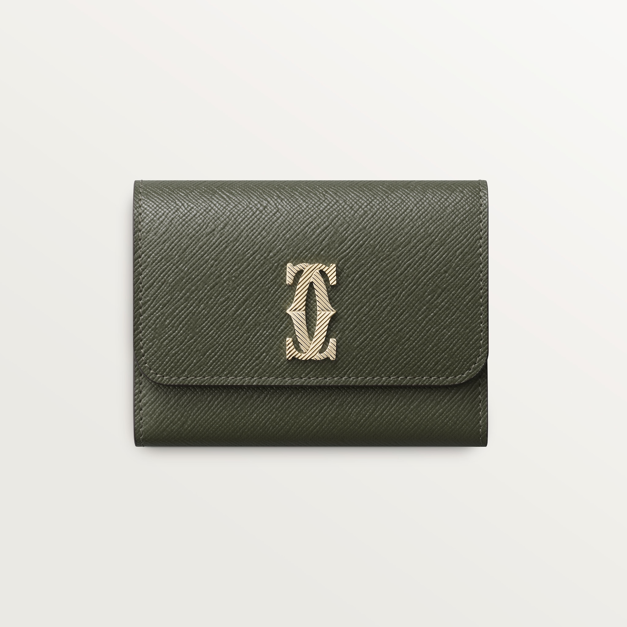 Wallet, C de CartierGreen tea calfskin, golden-finish with gadroon motif