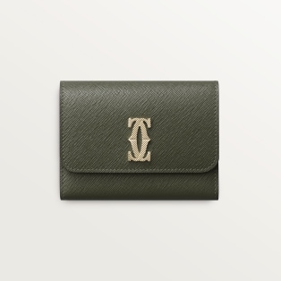 Wallet, C de Cartier Green tea calfskin, golden-finish with gadroon motif