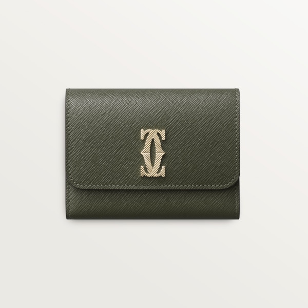 Wallet, C de Cartier Green tea calfskin, golden-finish with gadroon motif