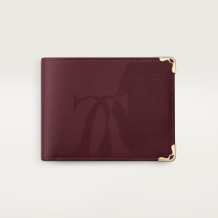 6 credit card compact wallet, Must de Cartier XL logo perforated burgundy calfskin, golden finish