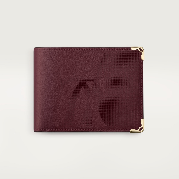 6 credit card compact wallet, Must de Cartier XL logo perforated burgundy calfskin, golden finish
