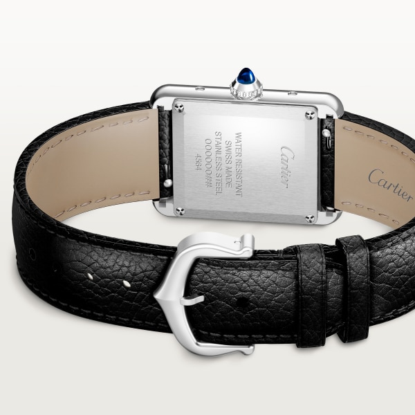 Tank Must de Cartier watch Small model, SolarBeat™ photovoltaic movement, steel, calfskin strap