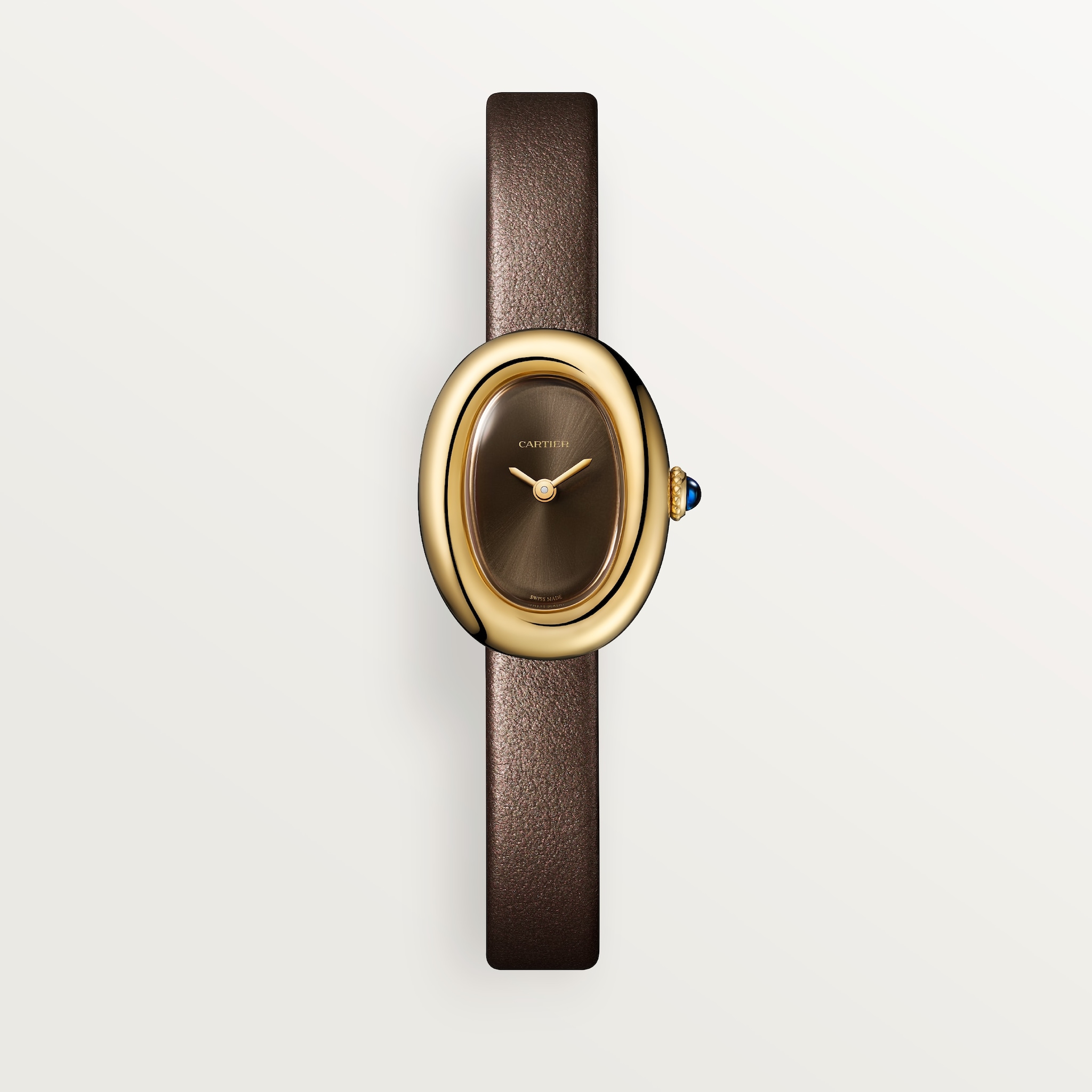Baignoire watchMini model, quartz movement, yellow gold, leather
