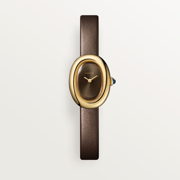 Baignoire watch Mini model, quartz movement, yellow gold, leather