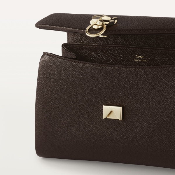 Sac chaîne petit modèle, Panthère de Cartier Tonka brown grained calfskin, golden finish