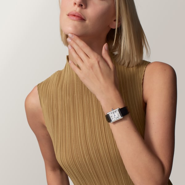Tank Must SolarBeat™ watch Large model, SolarBeat™ photovoltaic movement, steel, calfskin strap