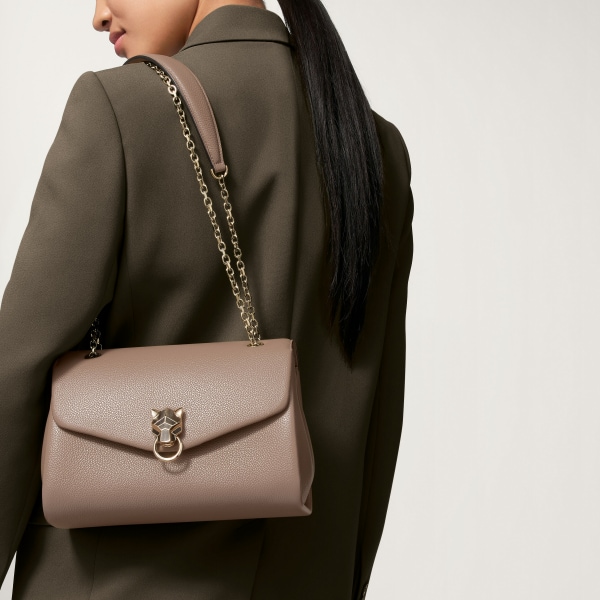 Small model chain bag, Panthère Graphique de Cartier Clay-coloured grained calfskin, golden finish