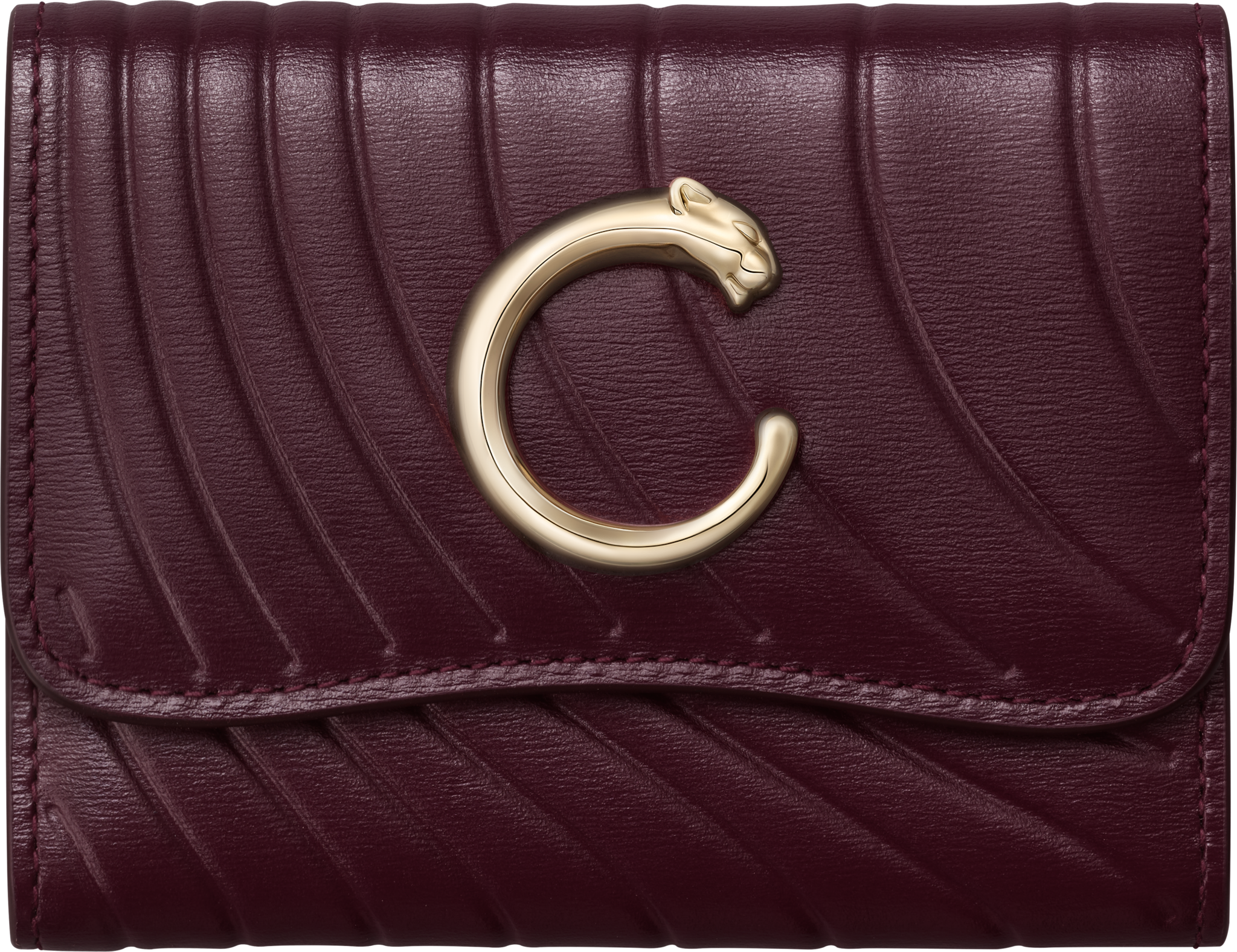 Mini wallet, Panthère C de CartierGrape calfskin, embossed Cartier signature motif, golden finish