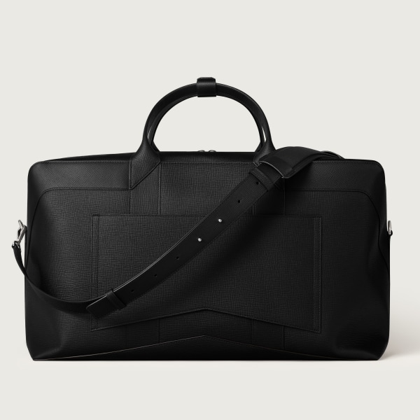 Travel bag, Losange  Grained black calfskin, palladium finish and enamel