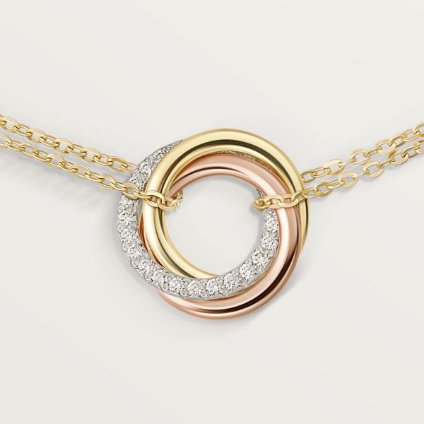 Trinity bracelet, on chain, diamonds White gold, yellow gold, rose gold, diamonds