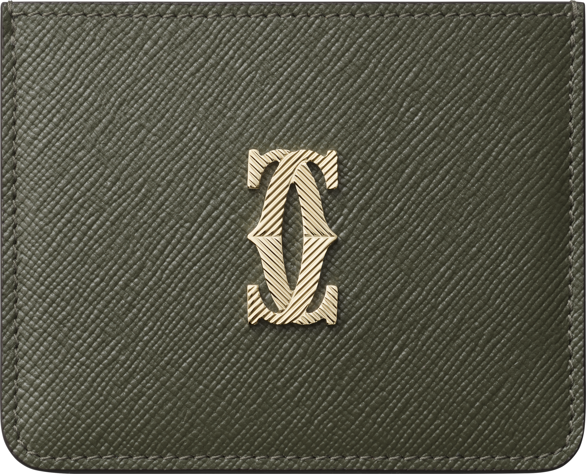 Simple Card Holder, C de CartierGreen tea calfskin, debossed gadroon motif, golden-finish with gadroon motif