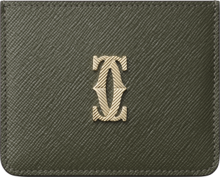 Simple Card Holder, C de Cartier Green tea calfskin, debossed gadroon motif, golden-finish with gadroon motif