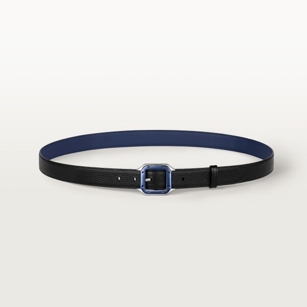 Belt, Santos de Cartier Blue and black grained cowhide, palladium-finish and blue PVD buckle