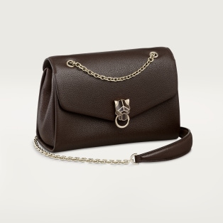 Sac chaîne petit modèle, Panthère de Cartier Tonka brown grained calfskin, golden finish