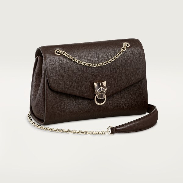 Sac chaîne petit modèle, Panthère de Cartier Tonka brown grained calfskin, golden finish