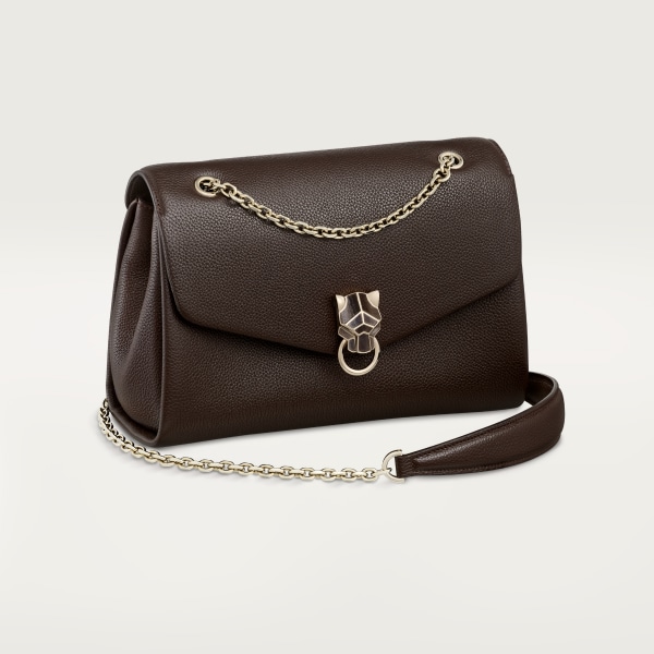 Sac chaîne petit modèle, Panthère de Cartier 香豆棕色粒纹小牛皮，镀金饰面