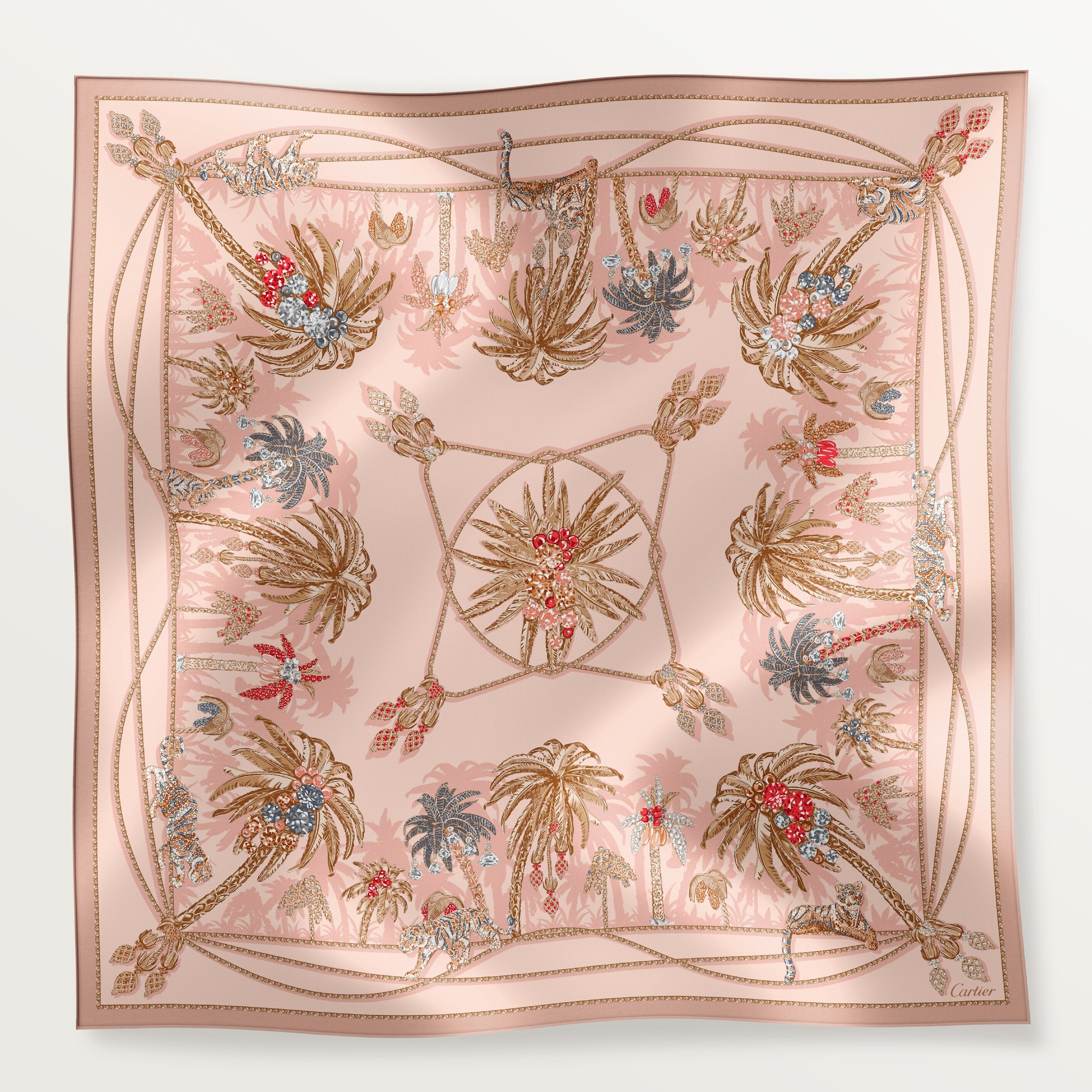 90 scarf, Jewellery Palm TreesLight pink silk twill