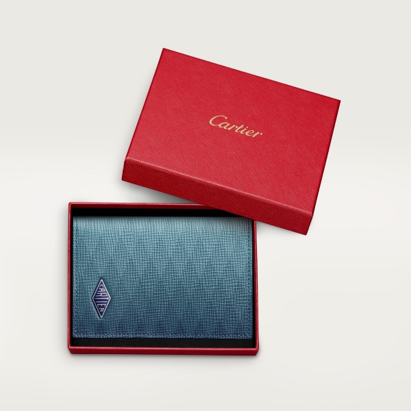4信用卡皮夹，Cartier Losange系列 钢灰色棱镜效果小牛皮，镀钯饰面和深蓝色珐琅