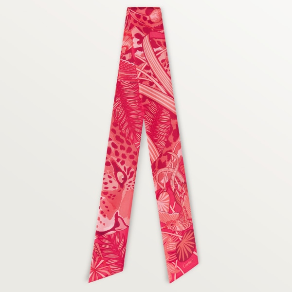 Panther in the Jungle headband Red and coral silk twill