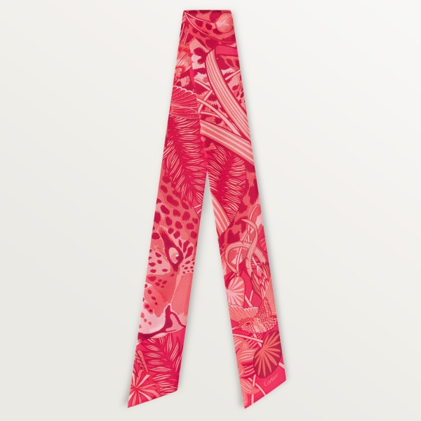 Panther in the Jungle headband Coral silk twill