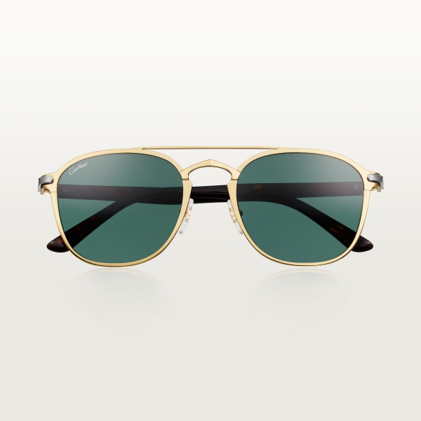 C de Cartier signature, Sunglasses Combined smooth golden and platinum-finish metal, tortoiseshell acetate, green lenses