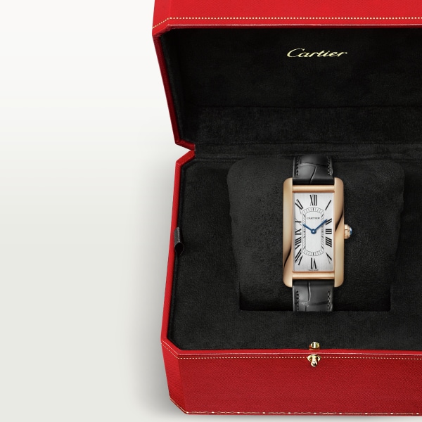 Tank Américaine watch Large model, automatic mechanical movement, rose gold, leather