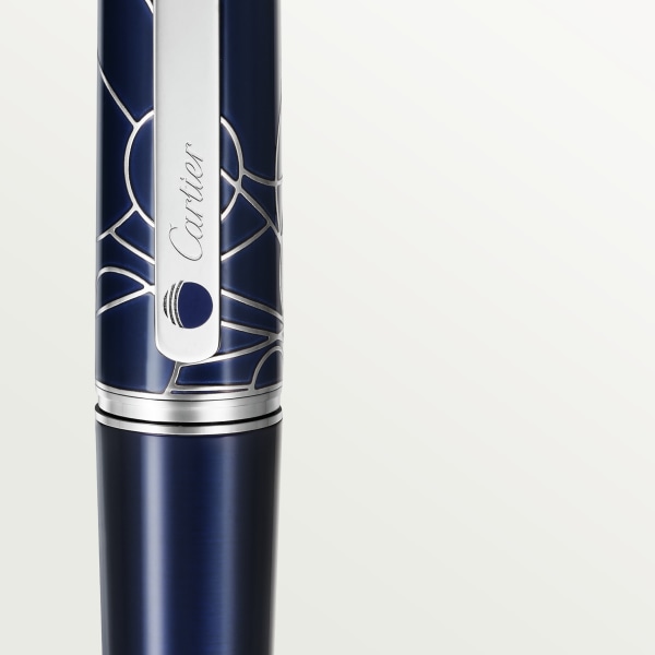 Santos de Cartier pen Large model, engraved metal, translucent graduated blue lacquer, palladium finish