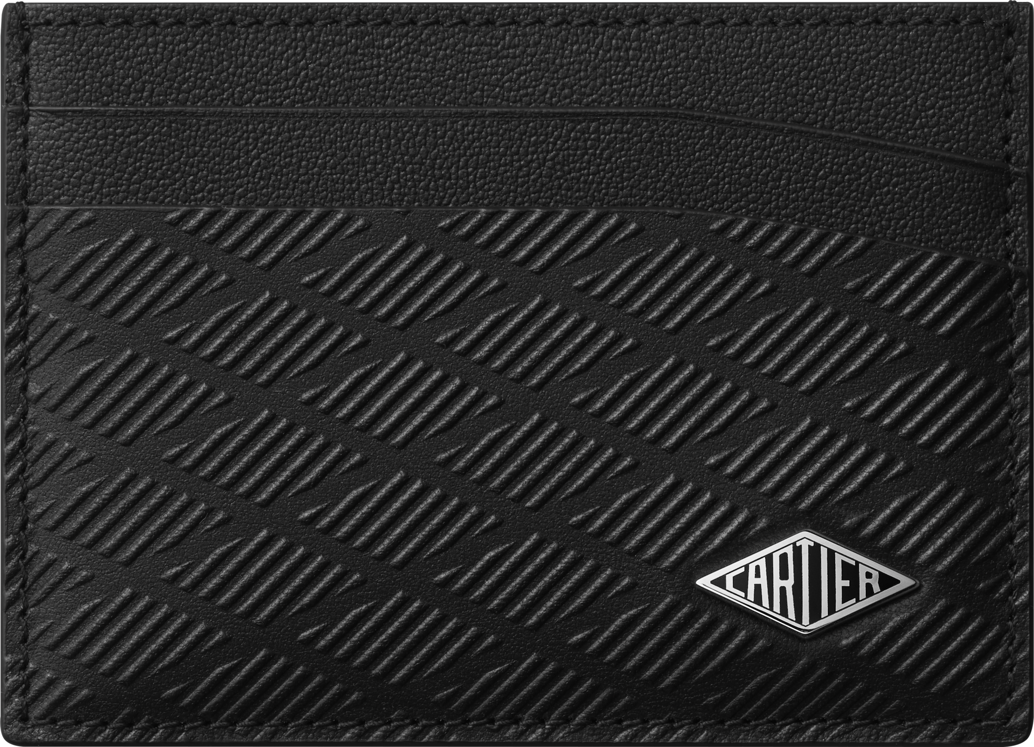 Double card holder, Cartier LosangeBlack debossed calfskin with gadroon motif, enamel and palladium finish
