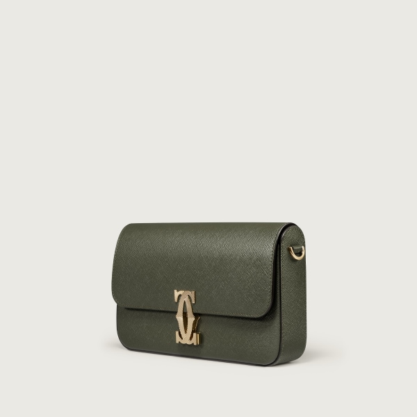 Mini bag, C de Cartier Green tea calfskin, golden-finish with gadroon motif