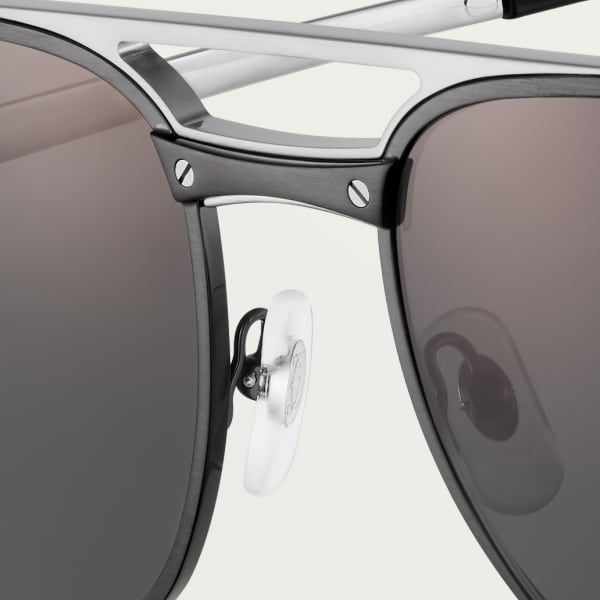 Santos de Cartier, Sunglasses Brushed black PVD and dark ruthenium-finish metal, black polarised lenses 