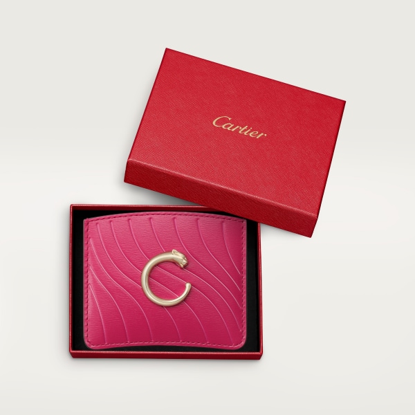 Panthère C de Cartier系列单层卡片夹 树莓红色小牛皮，浮雕“Cartier”标识，镀金饰面